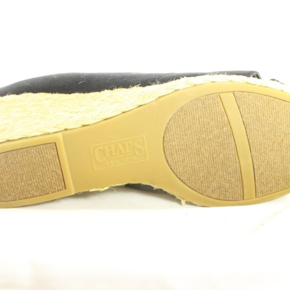 New CHAPS Dakoda Black Canvas Peep Toe Wedges - Picture 8 of 8